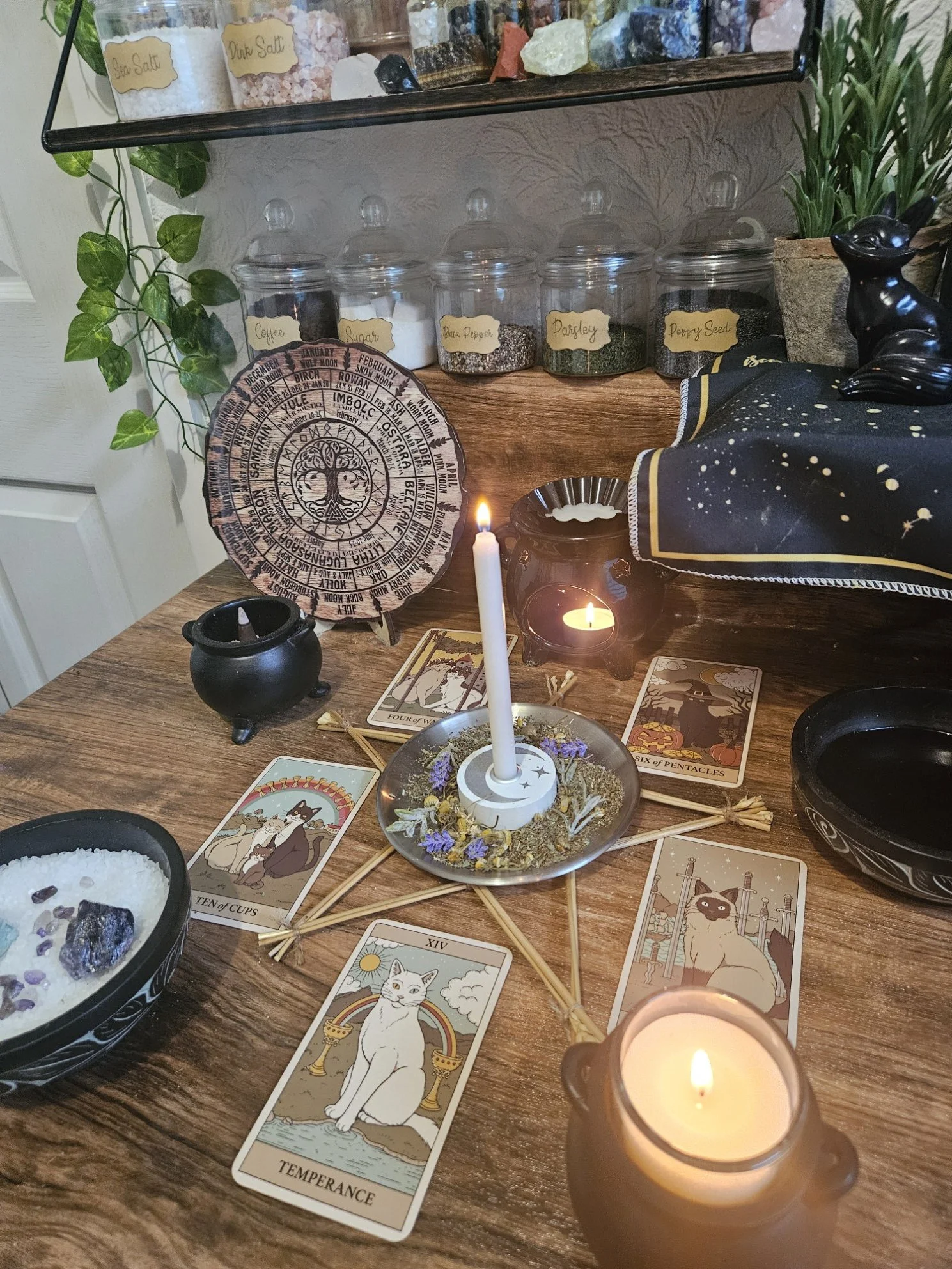 A detailed photo of the ritual setup and spell casting in progress for the Rest and Sleep calming and relaxation spell.