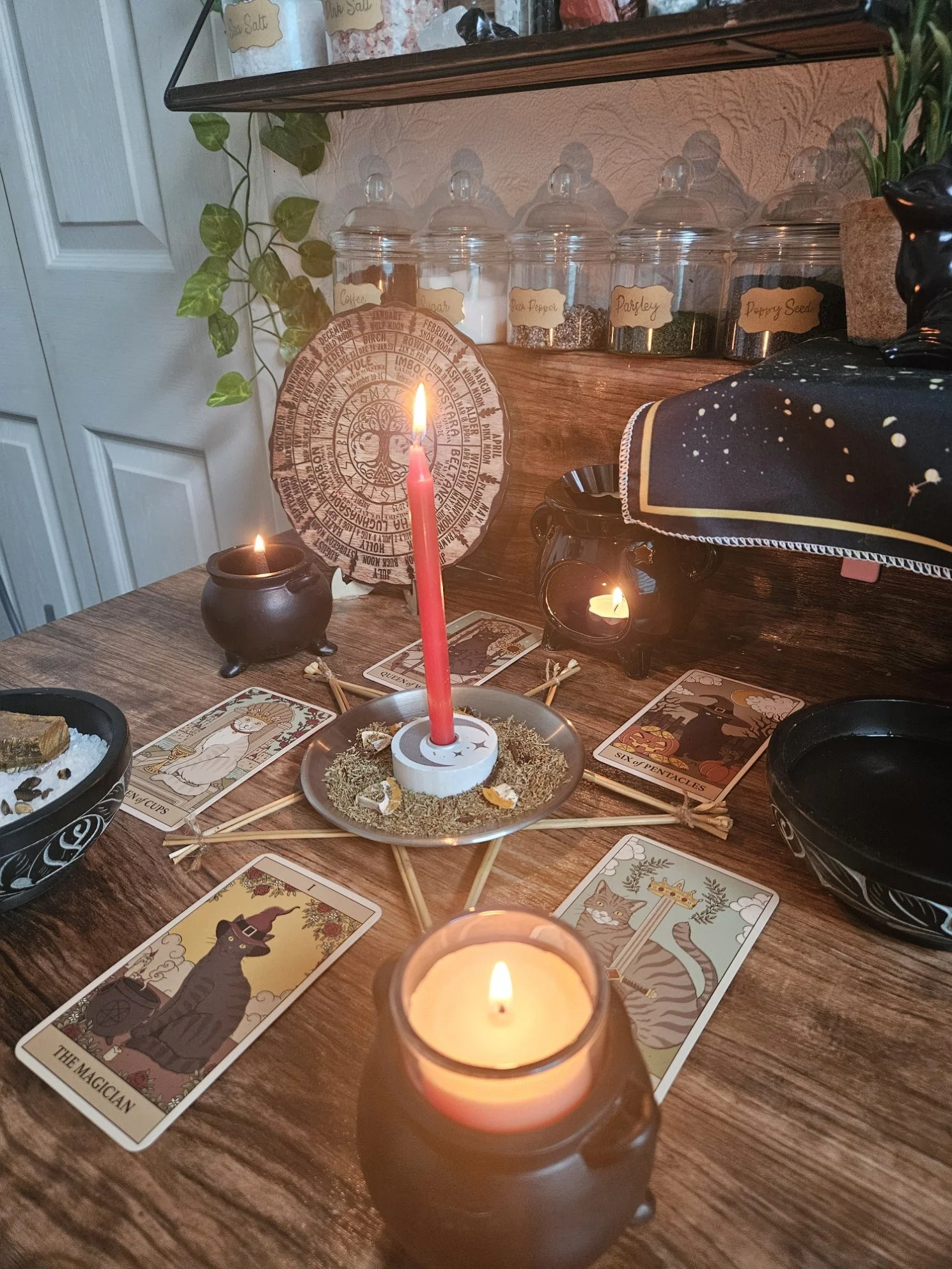 A detailed photo of the ritual setup and spell casting in progress for the Glow Up confidence and radiance spell.