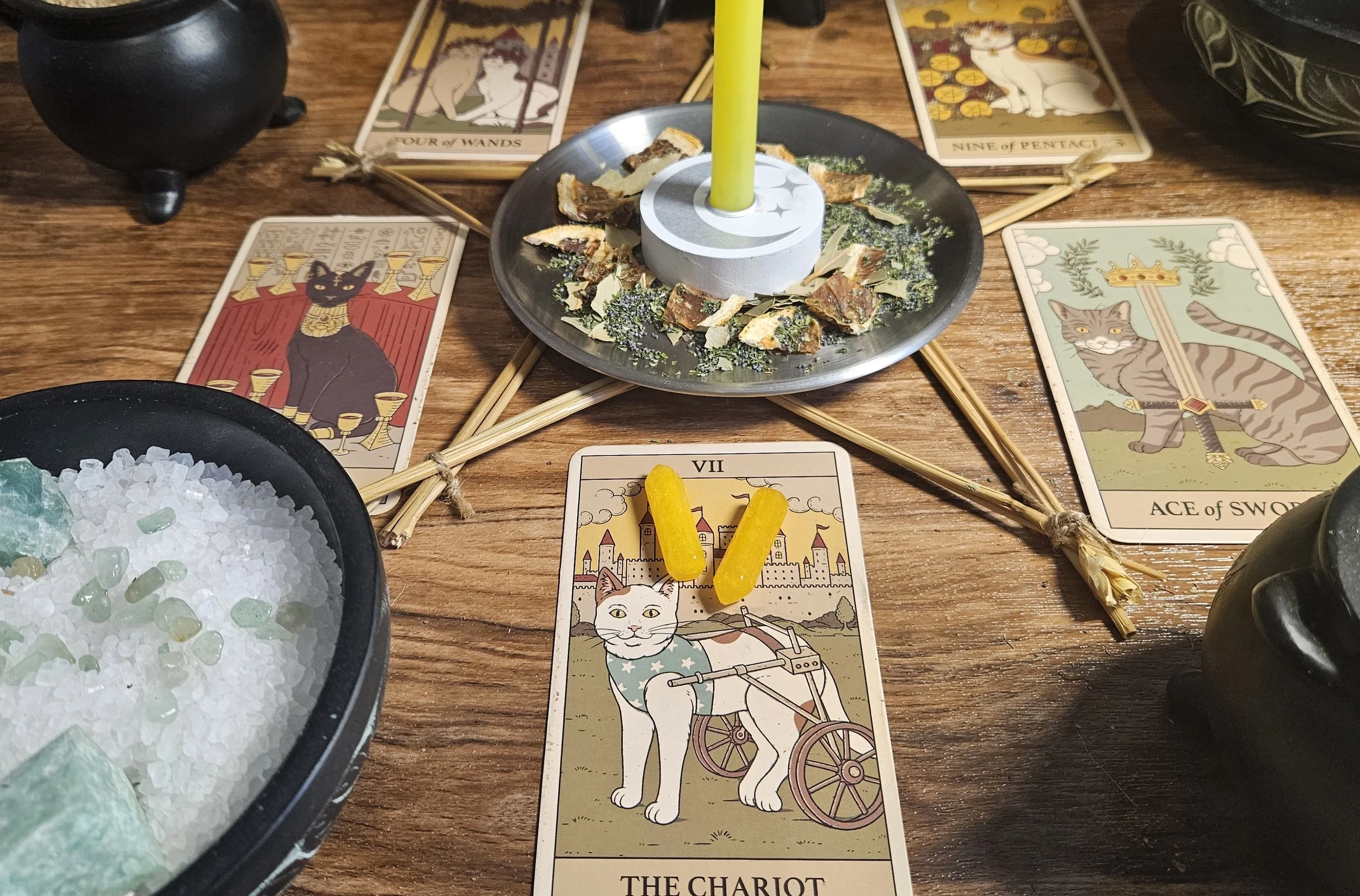 A close-up of the optional upgrade amulet featuring a small, polished yellow citrine crystal tower pendant for the Success and Luck Spell.