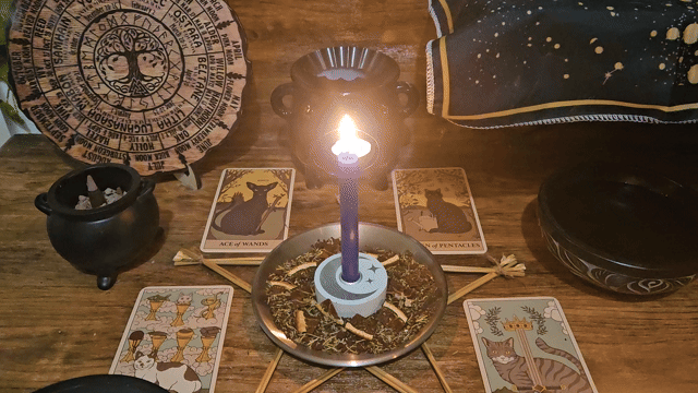 A close-up video showing the same-day ritual and spell casting in progress for the Focus and Clarity Spell.