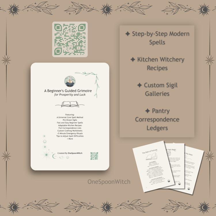 A close-up preview of custom geometric sigil magic workshop galleries and 3-column adaptable pantry correspondence ledgers for elements and herbs.