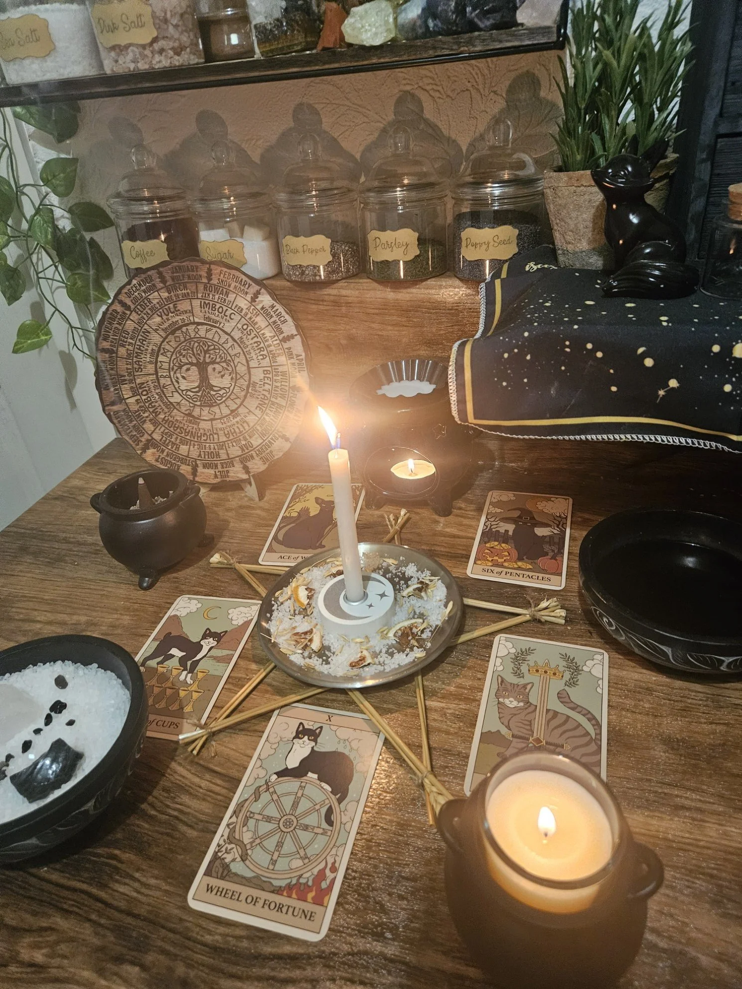 A detailed photo of the ritual setup and spell casting in progress for the Road Opener opportunity and success spell.