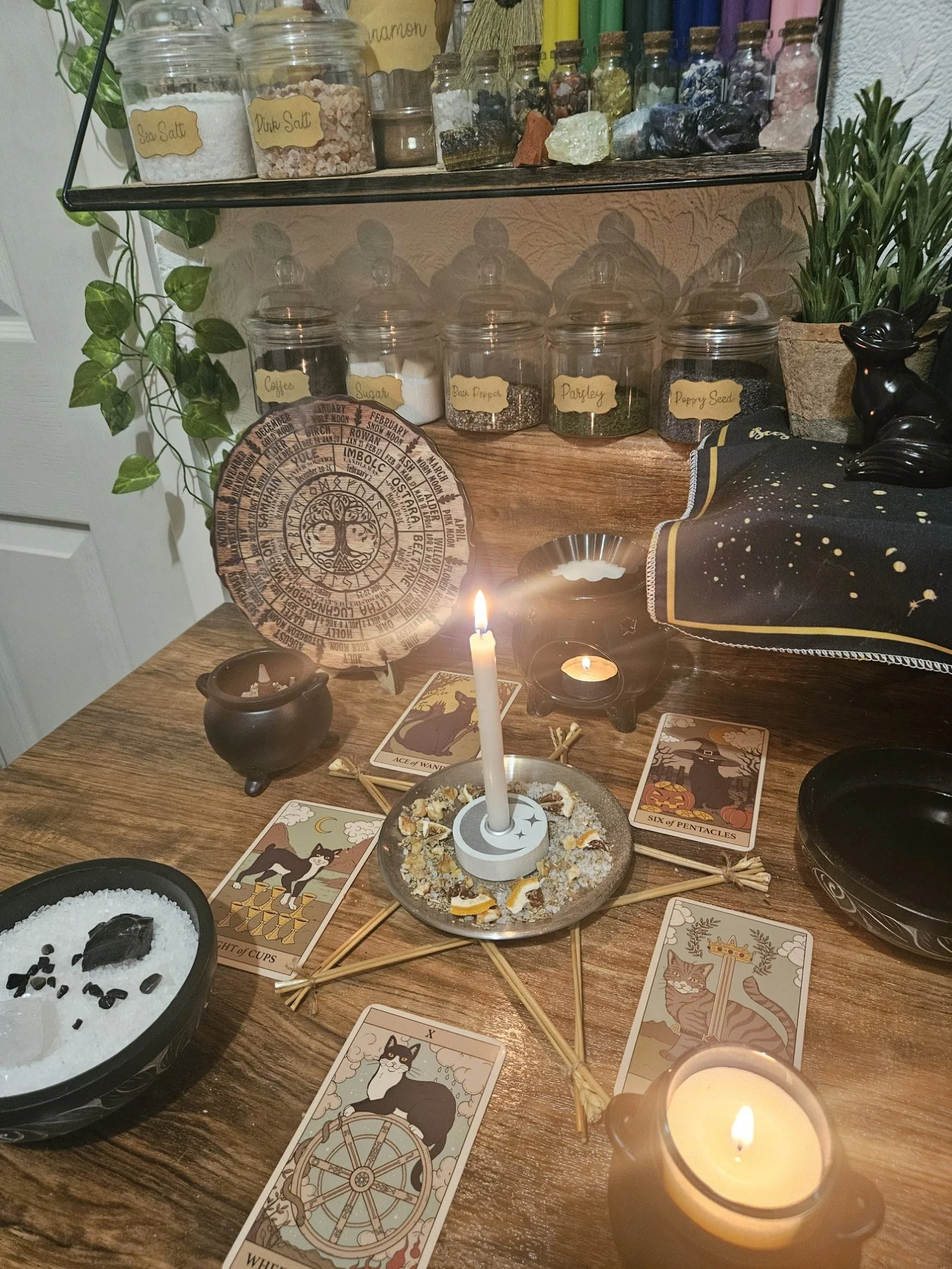 A detailed photo of the ritual setup and spell casting in progress for the New Beginnings and Rebirth clarity and opportunity spell.