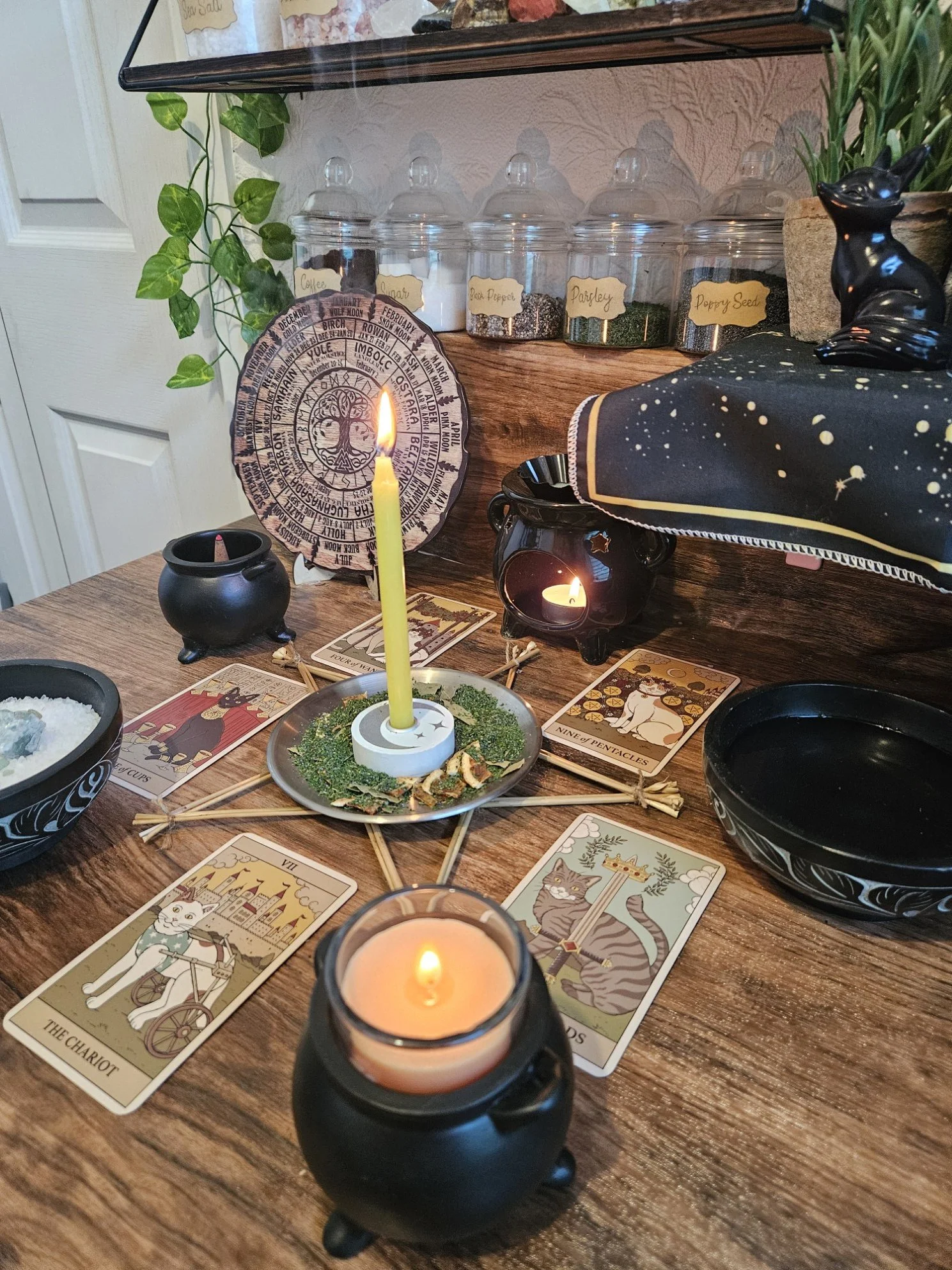 A detailed photo of the ritual setup and spell casting in progress for the Success and Luck wealth and prosperity spell.