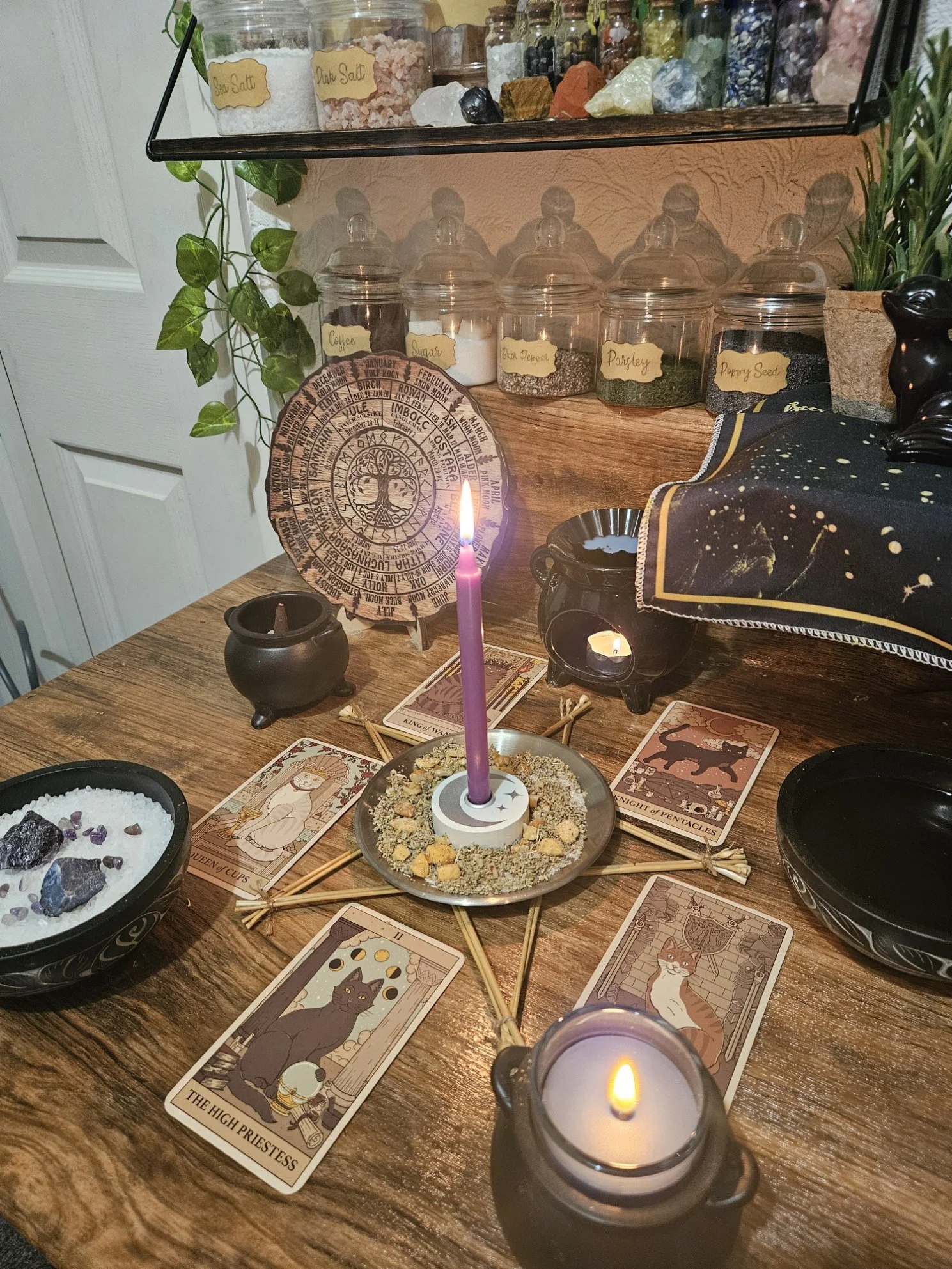 A detailed photo of the ritual setup and spell casting in progress for the Knowledge and Wisdom memory and focus spell.