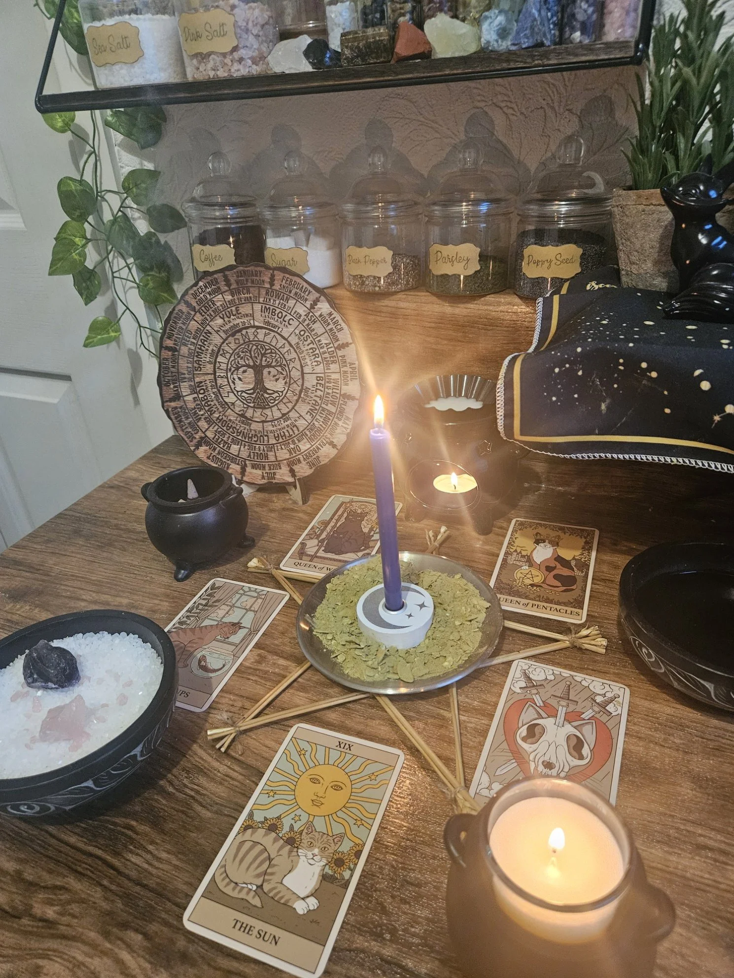 A detailed photo of the ritual setup and spell casting in progress for the Physical Energy health and balance spell.
