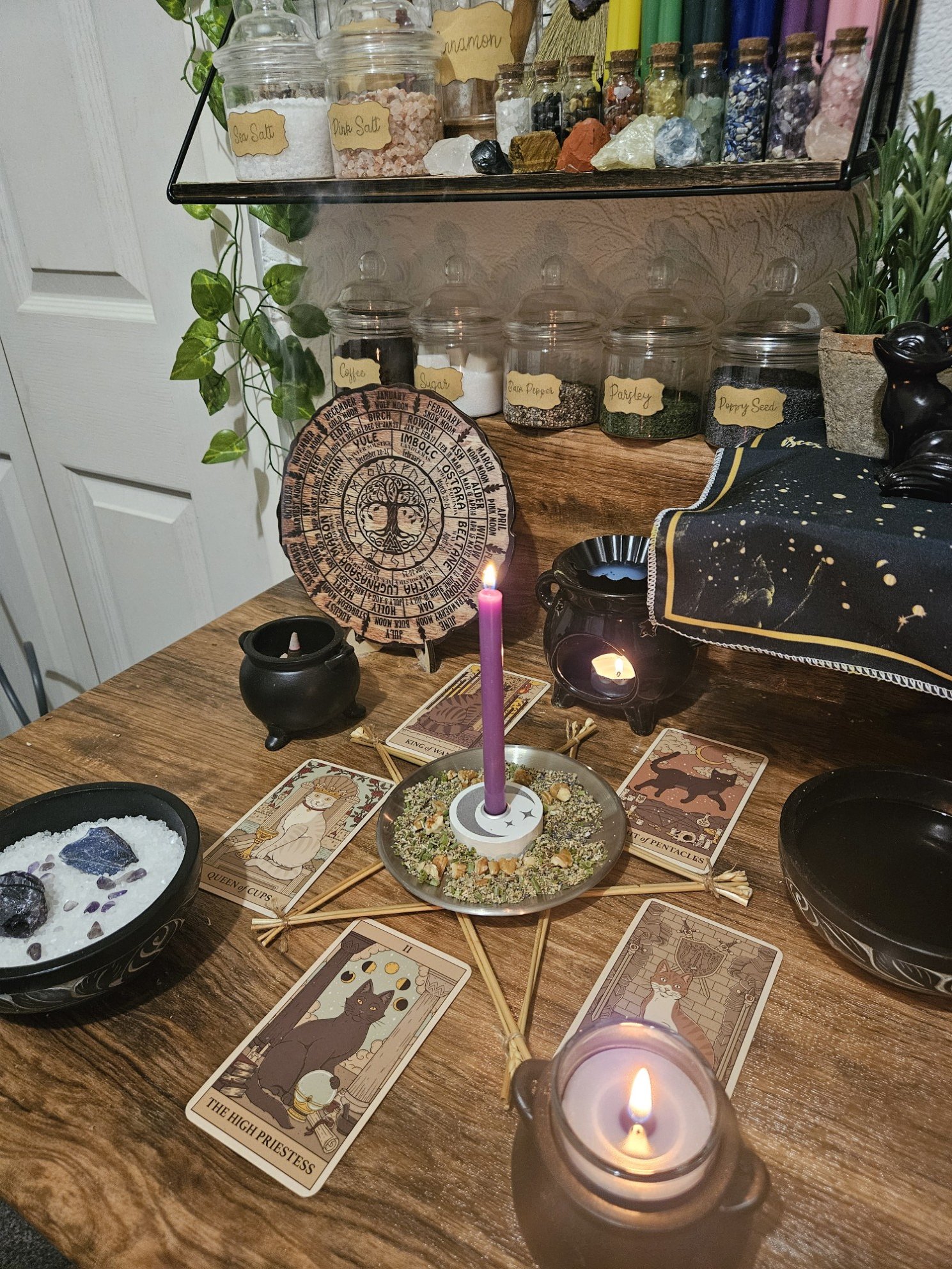 A detailed photo of the ritual setup and spell casting in progress for the Courage and Strength motivation and focus spell.
