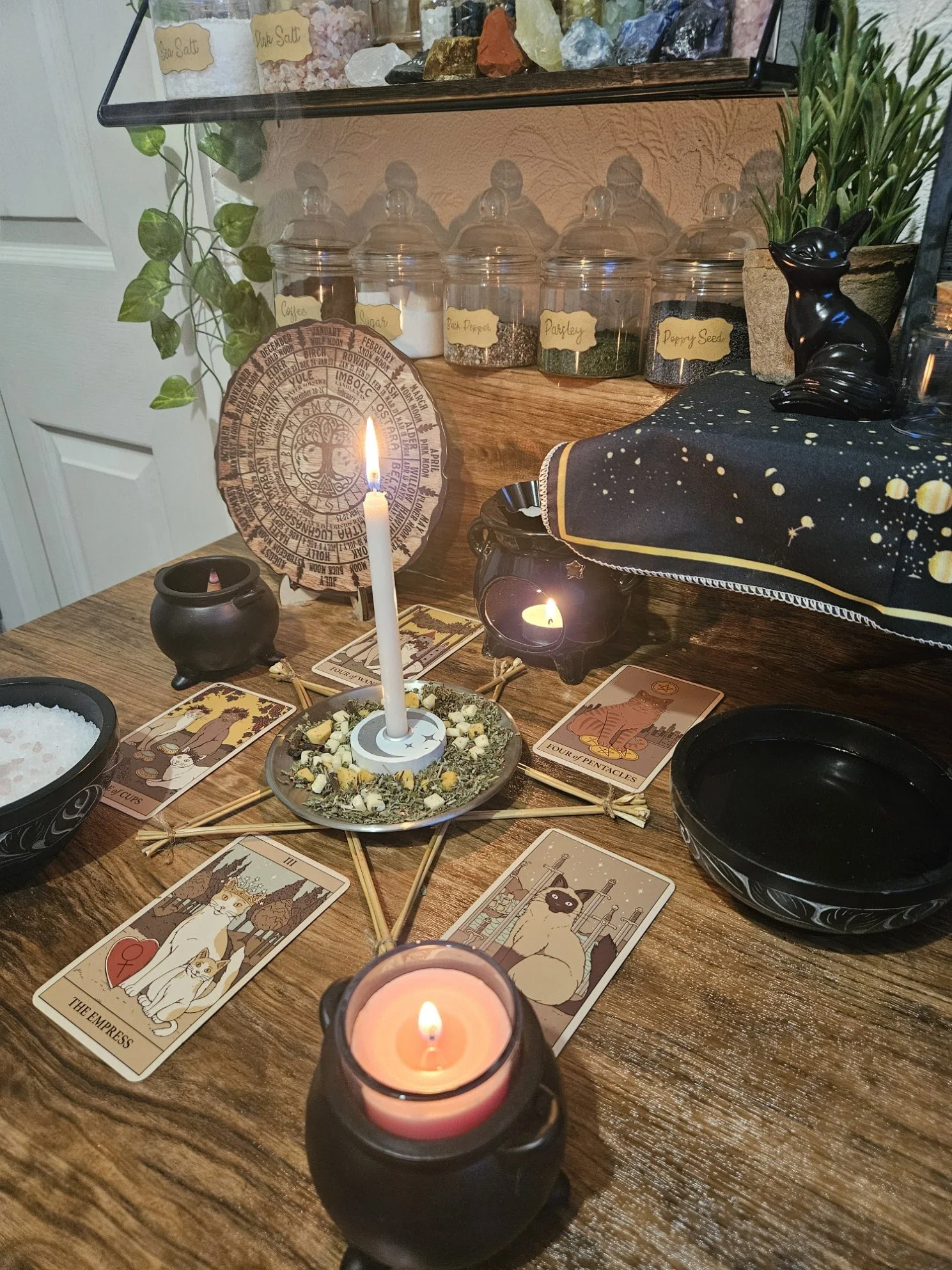 A detailed photo of the ritual setup and spell casting in progress for the Sweetening and Positive Energy kindness and warmth spell.