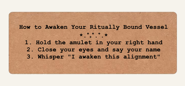 Step-by-step instructional guide graphic card titled How to Activate Your Amulet for the Health and Healing Spell.