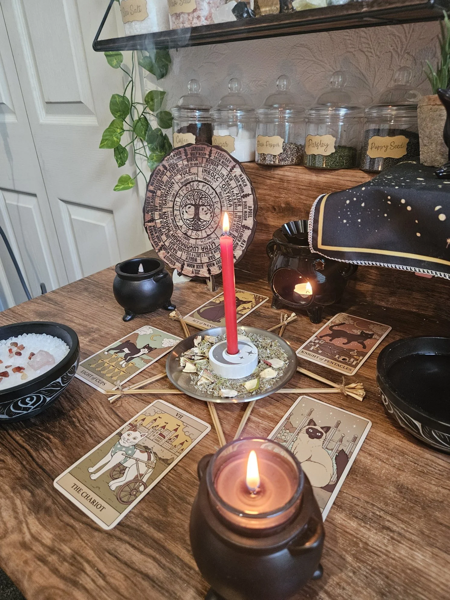 A detailed photo of the ritual setup and spell casting in progress for the Mindset Shift success and confidence spell.