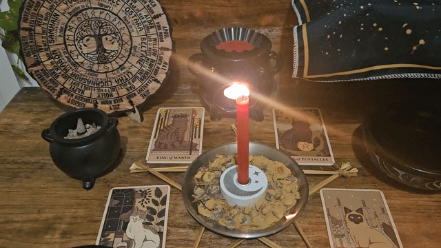A close-up video showing the same-day ritual and spell casting in progress for the Telepathic Attraction Spell.