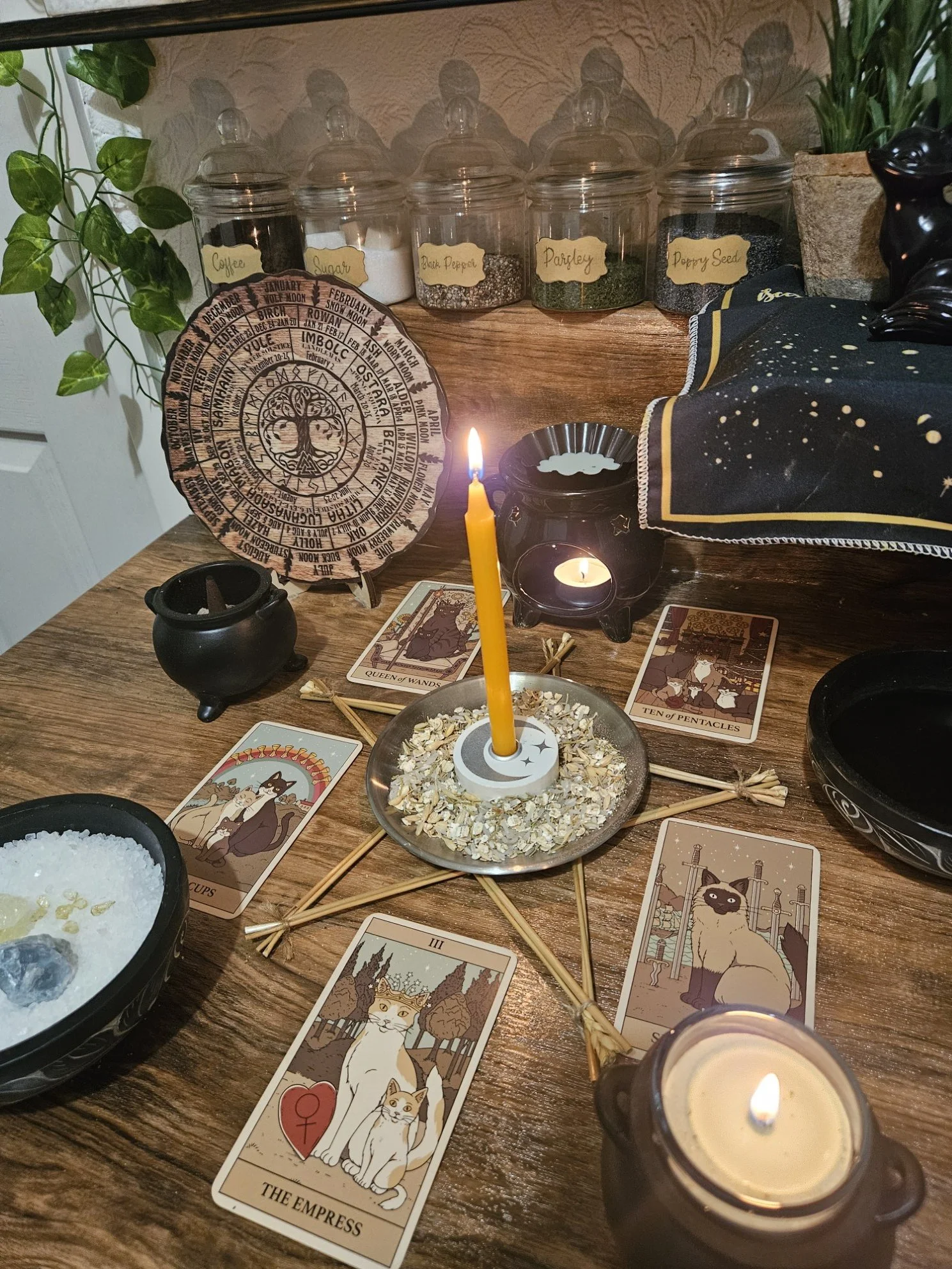 A detailed photo of the ritual setup and spell casting in progress for the Fertility and Virility grounding and new beginnings spell.