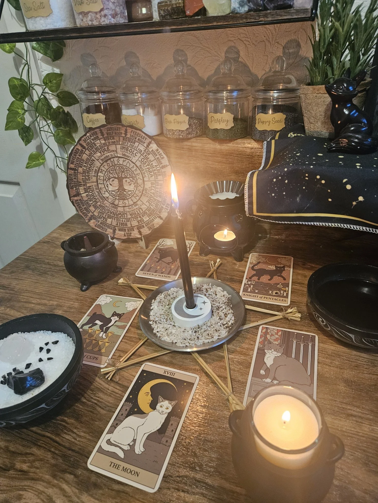 A detailed photo of the ritual setup and spell casting in progress for the Binding and Freezing defence and protection spell.