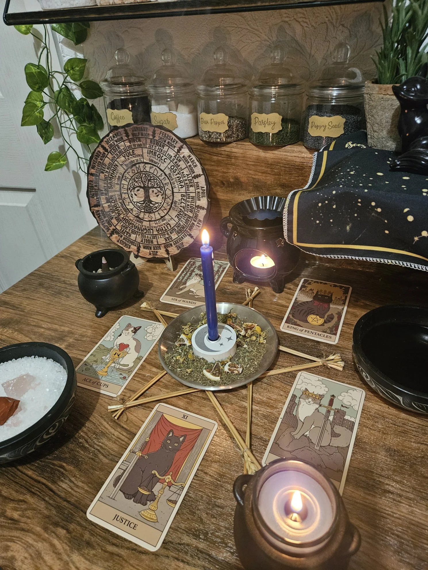 A detailed photo of the ritual setup and spell casting in progress for the Confession and Truth victory and defence spell.