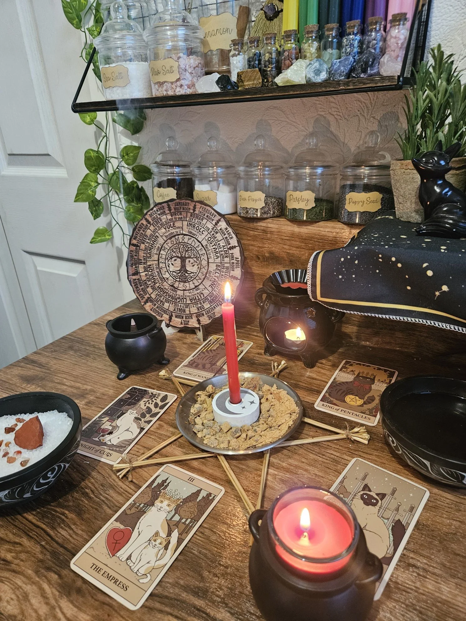 A detailed photo of the ritual setup and spell casting in progress for the Telepathic Attraction passion and connection spell.