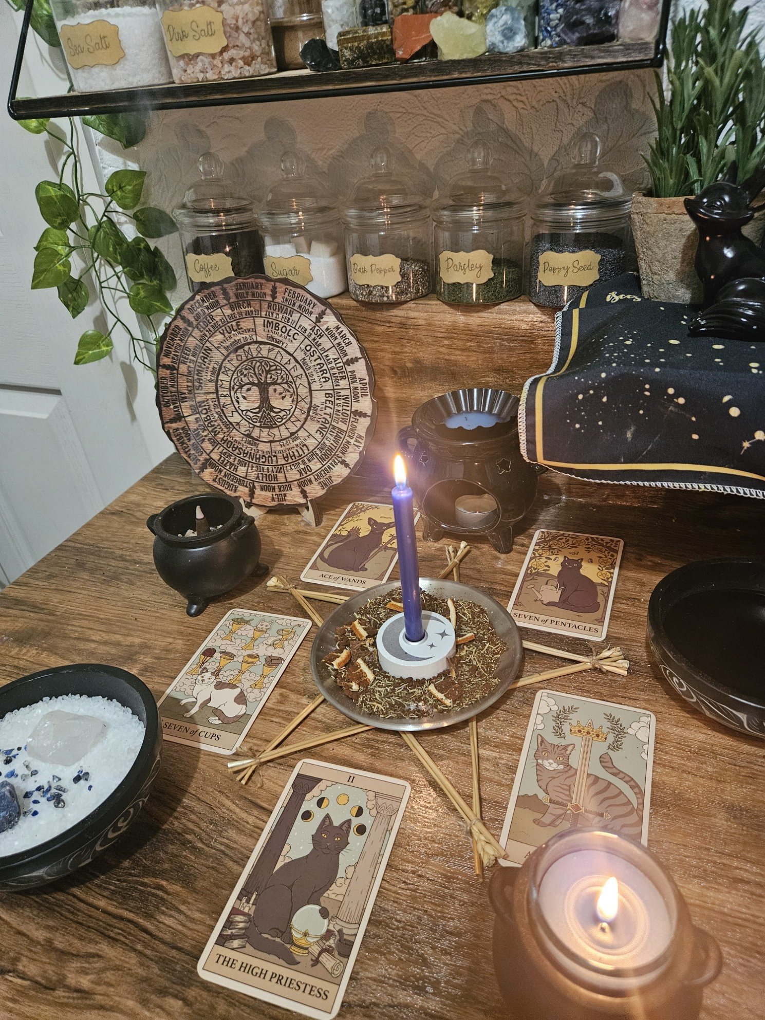 A detailed photo of the ritual setup and spell casting in progress for the Focus and Clarity motivation and grounding spell.