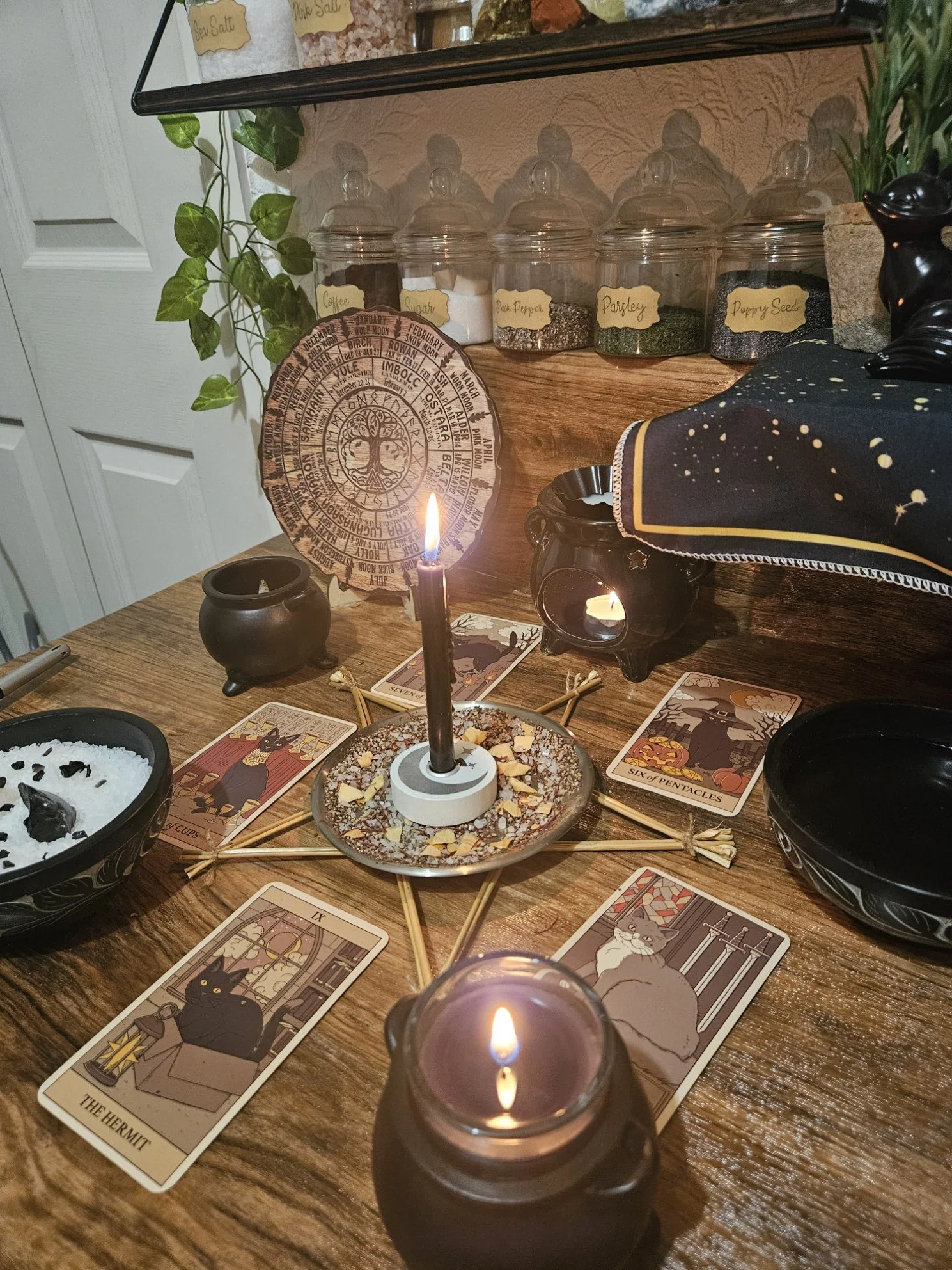 A detailed photo of the ritual setup and spell casting in progress for the Protection and Grounding safety and shielding spell.