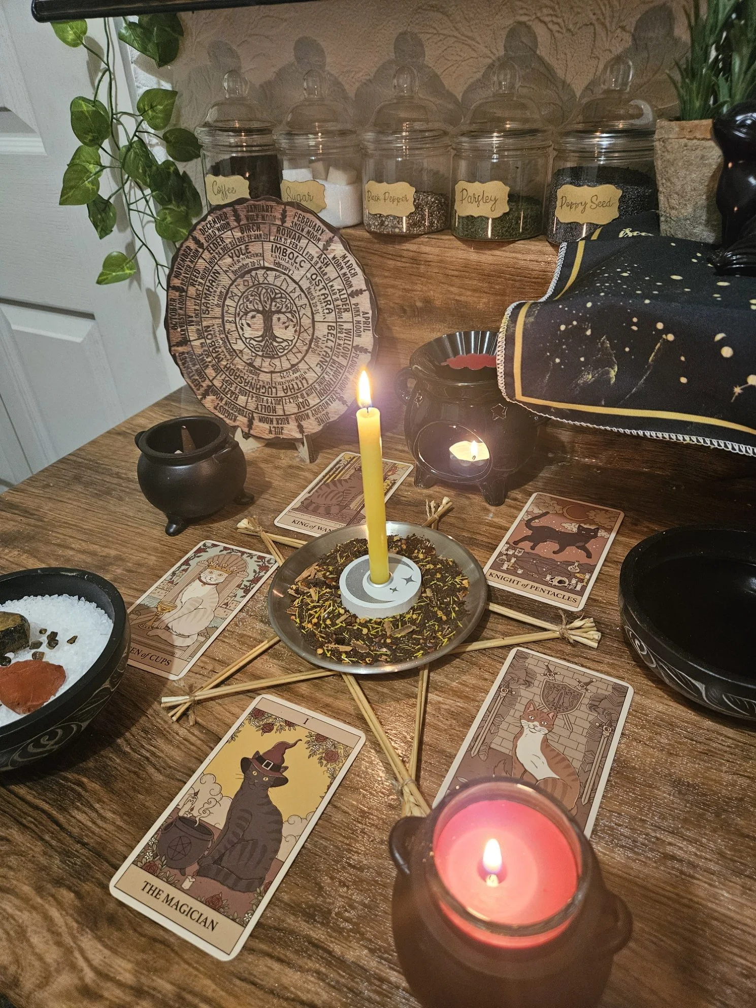 A detailed photo of the ritual setup and spell casting in progress for the Self-Discipline and Willpower courage and motivation spell.