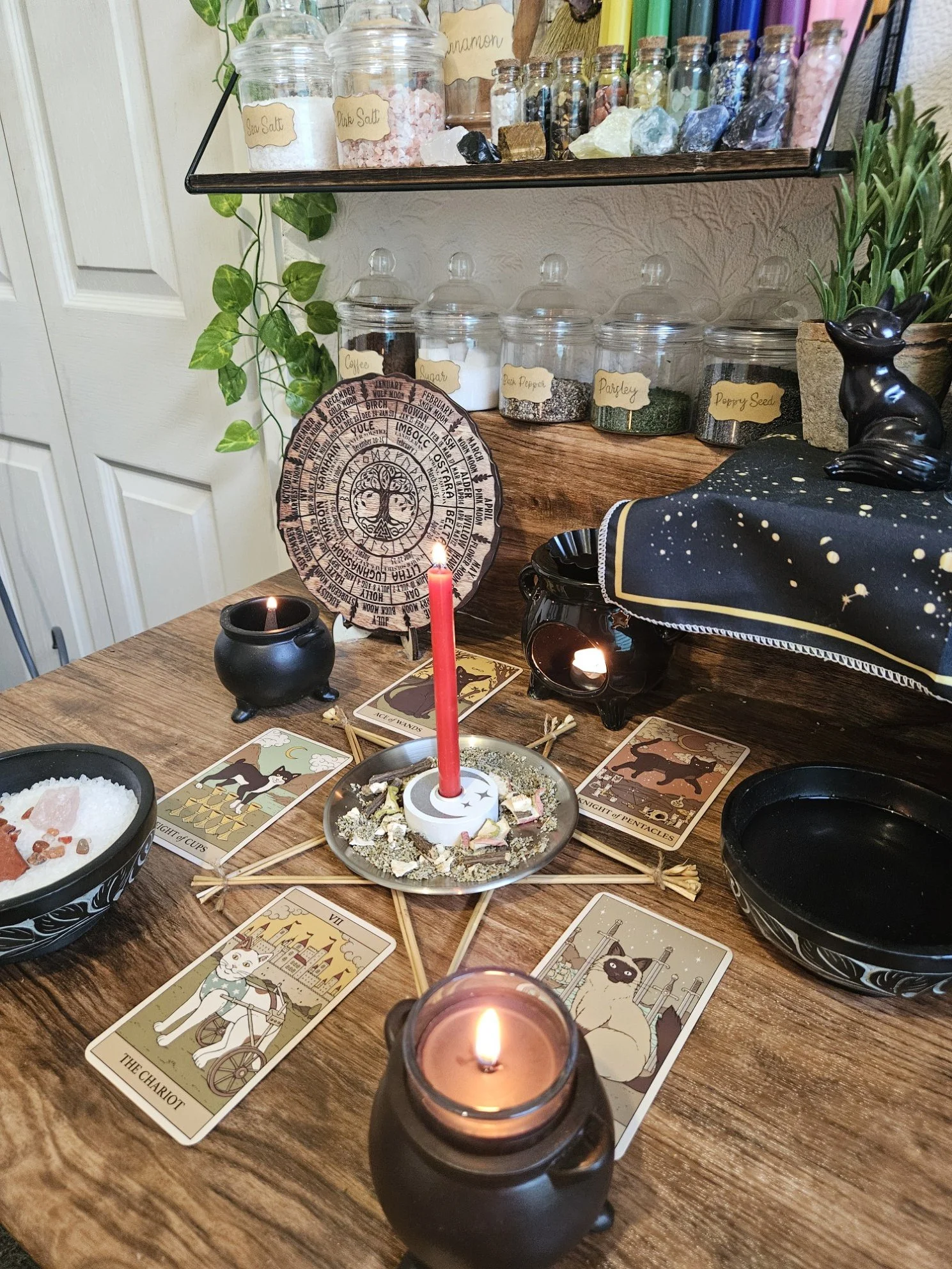 A detailed photo of the ritual setup and spell casting in progress for the Body Transformation motivation and self-love spell.