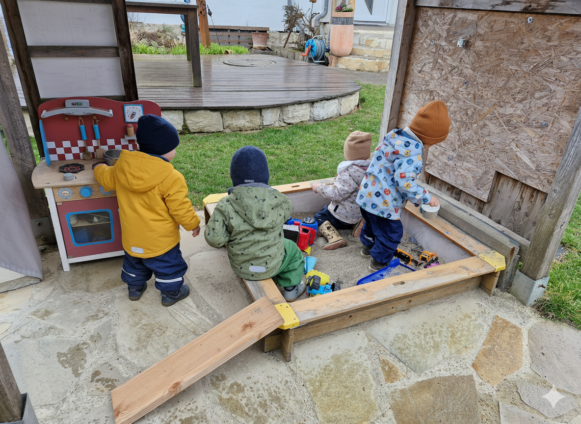 Kinder im Sandkasten des Kuhbergnests.