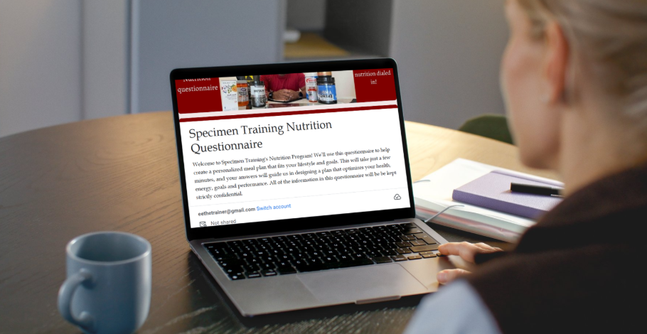 Specimen Training Nutrition Questionnaire being filled out