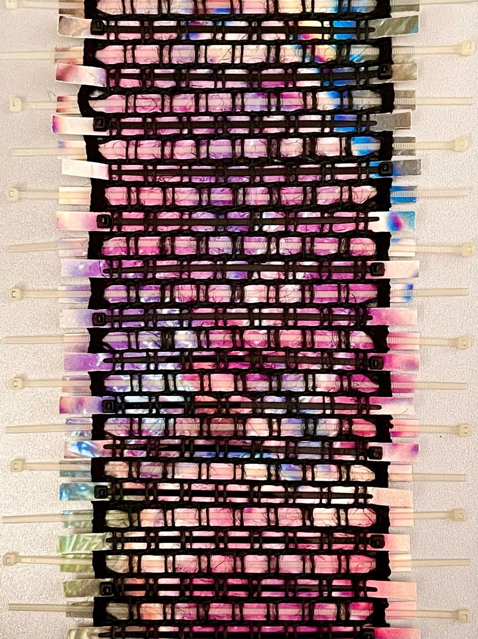 Shimmery 8"x10" Paper Weaving with Mesh and Zip Ties