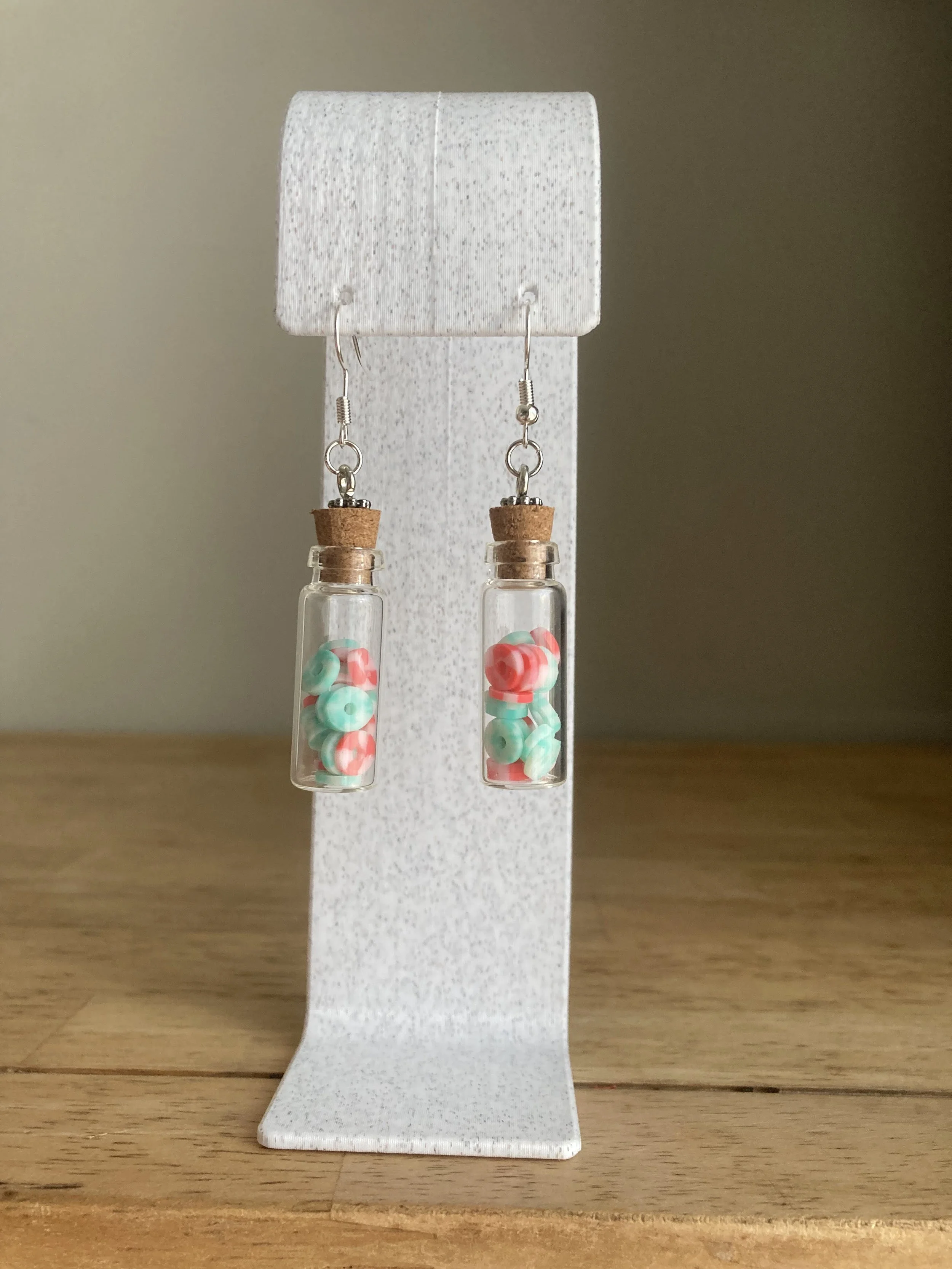 Teal & Pink Beads in a Bottle Drop Earring