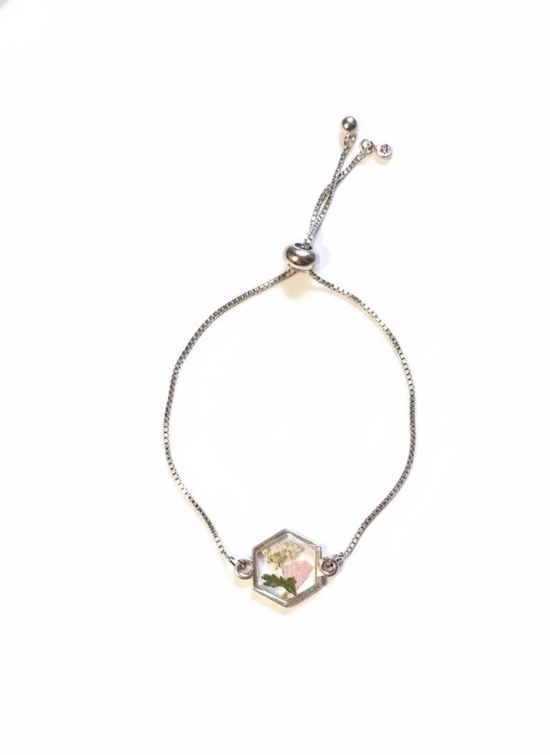 Light Pink and White Floral Slider Chain Bracelet