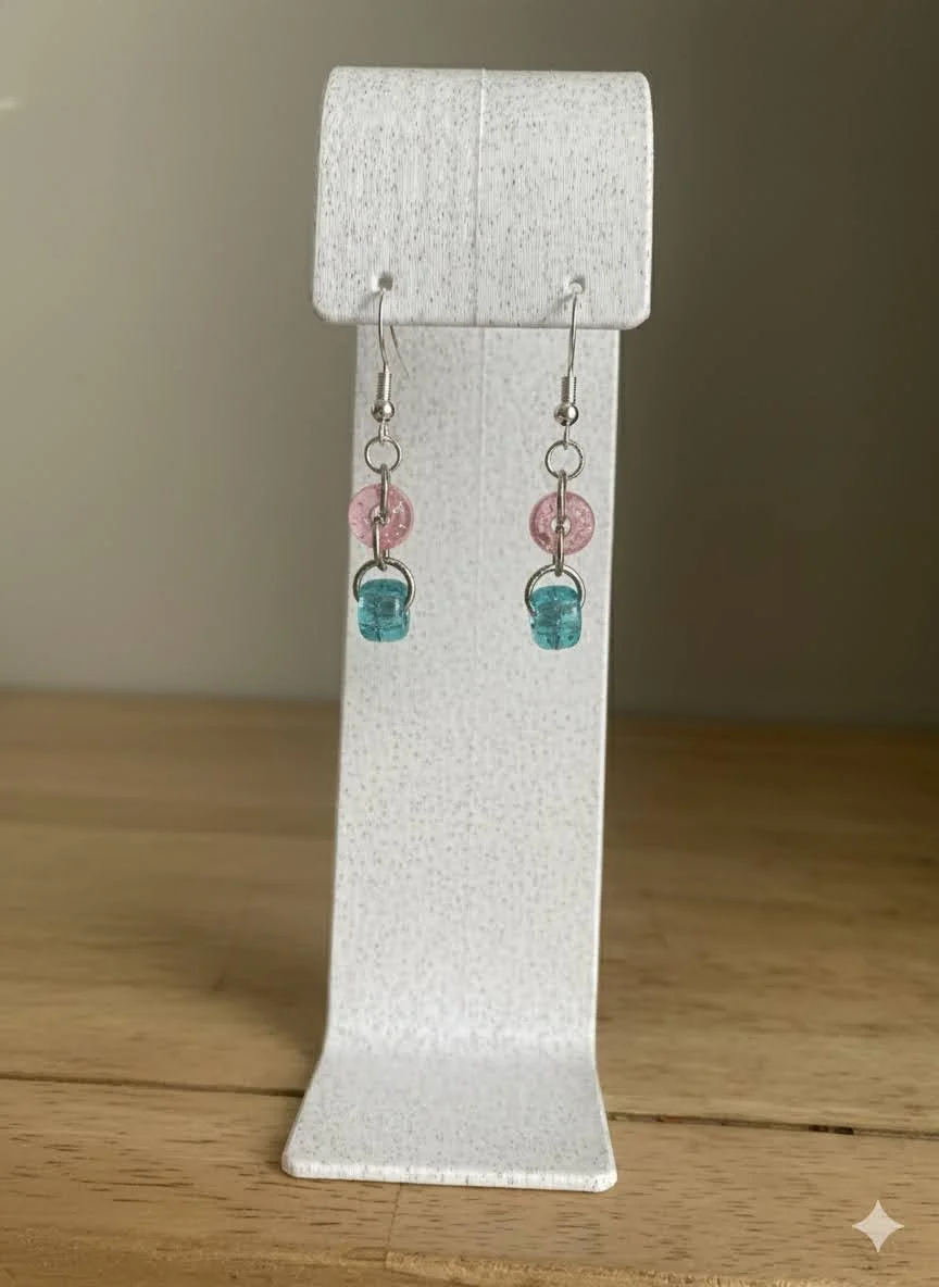 Light Pink & Blue Glitter Drop Earring