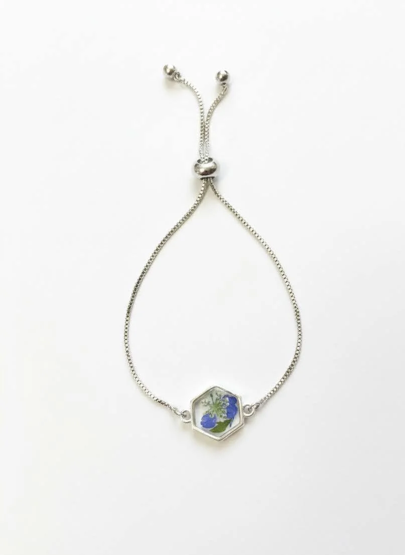 Purple and White Floral Slider Chain Bracelet