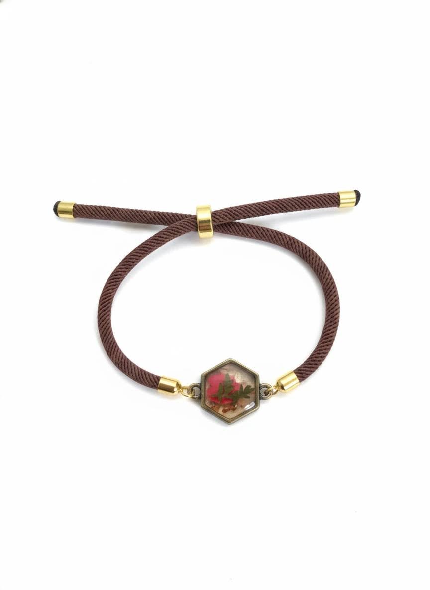 Pink and Greenery Floral Slider Cord Bracelet