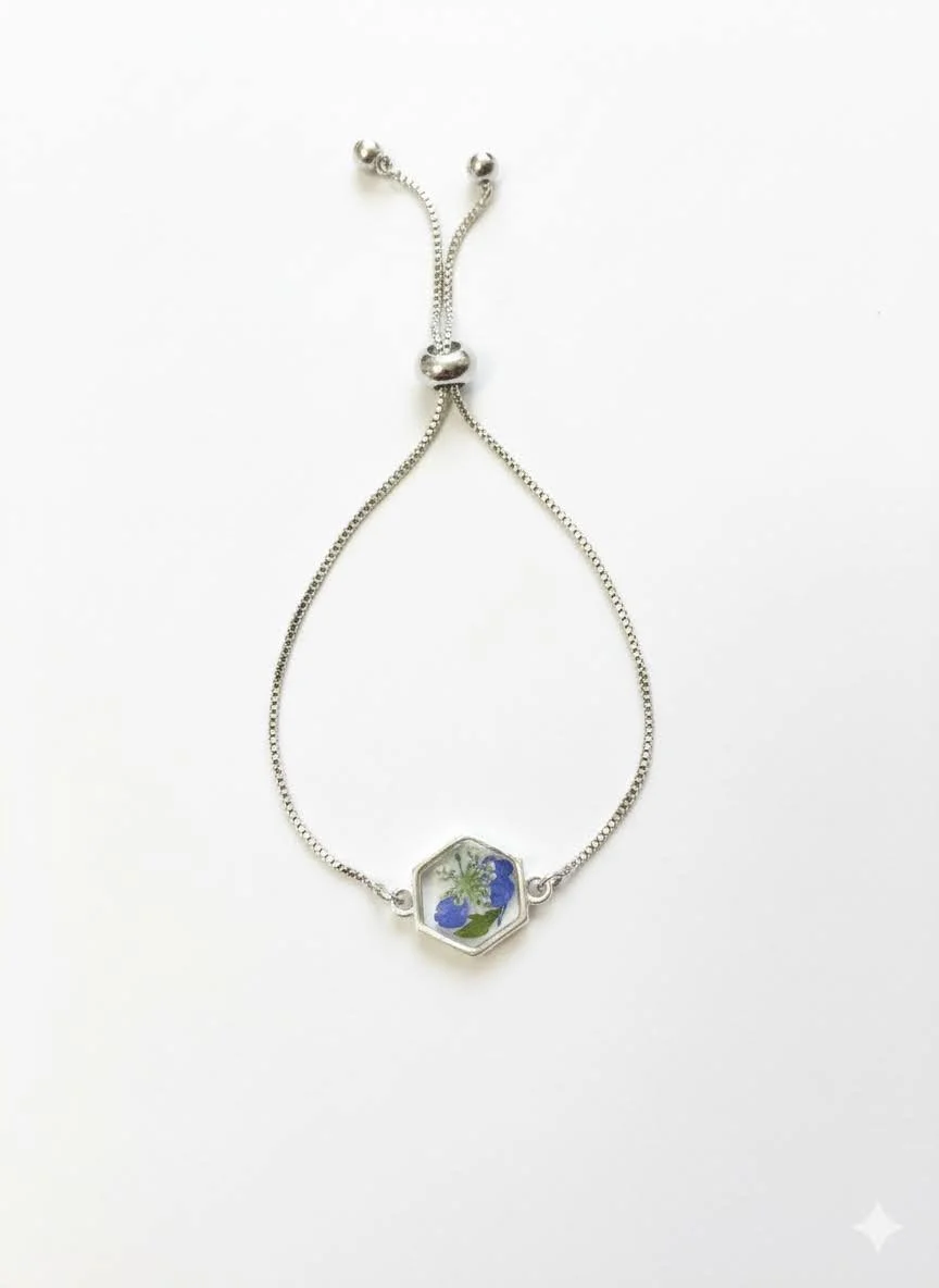 Purple and White Floral Slider Chain Bracelet