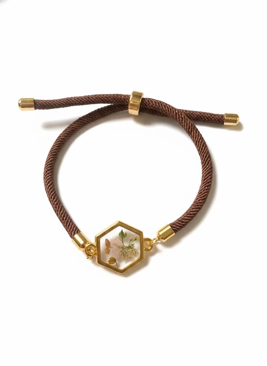 Light Pink and White Floral Slider Cord Bracelet