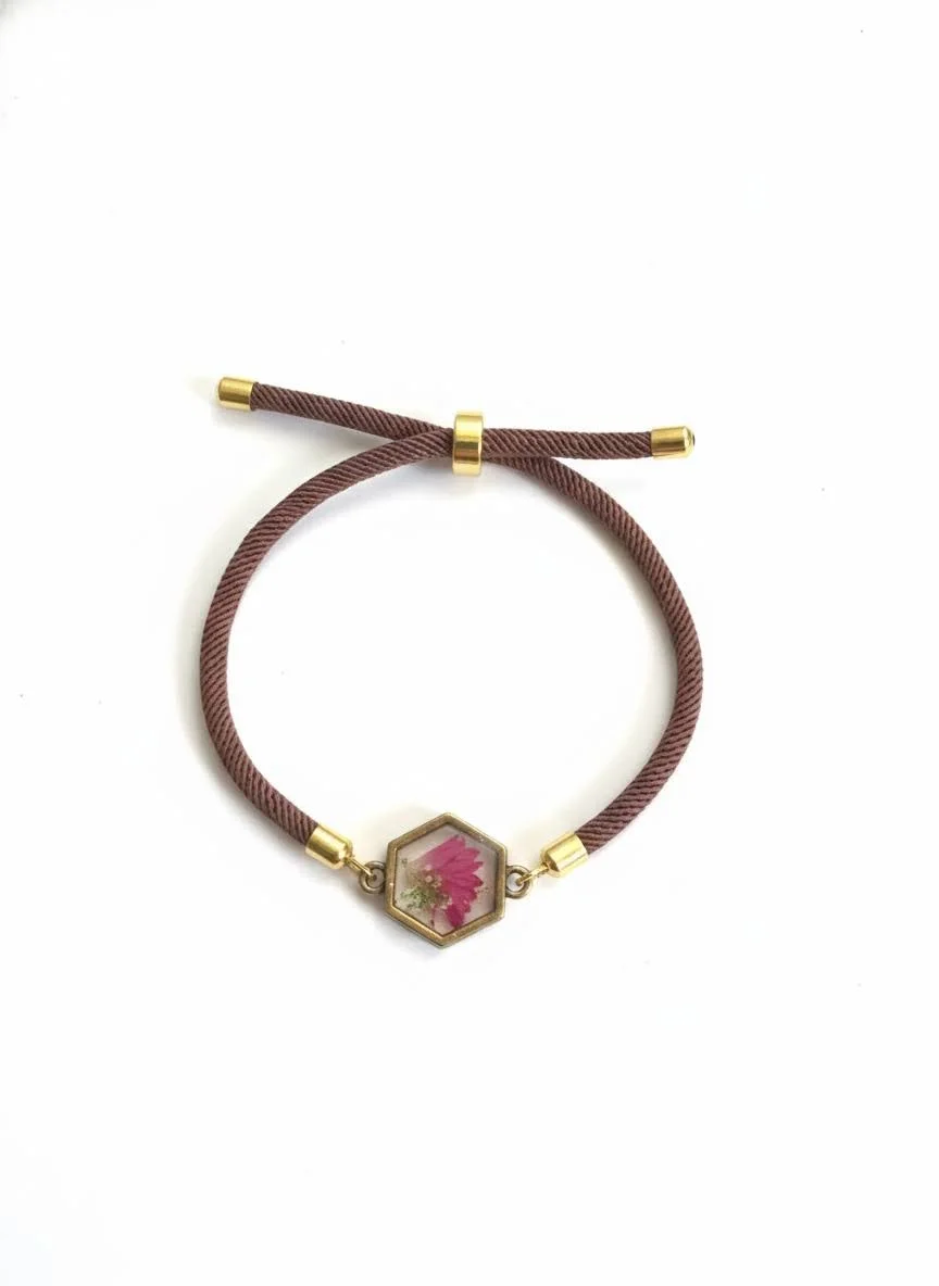 Pink and White Floral Slider Cord Bracelet