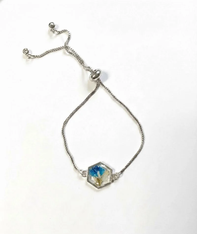Blue & White Floral Slider Chain Bracelet