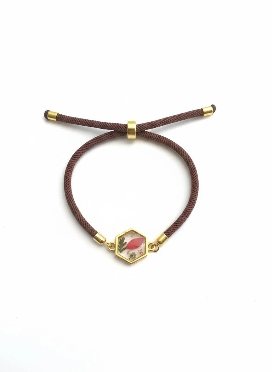 Pink with Greenery Floral Slider Cord Bracelet