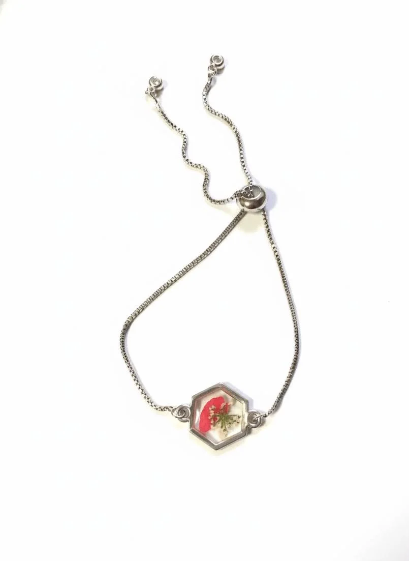 Pink and White Floral Slider Chain Bracelet