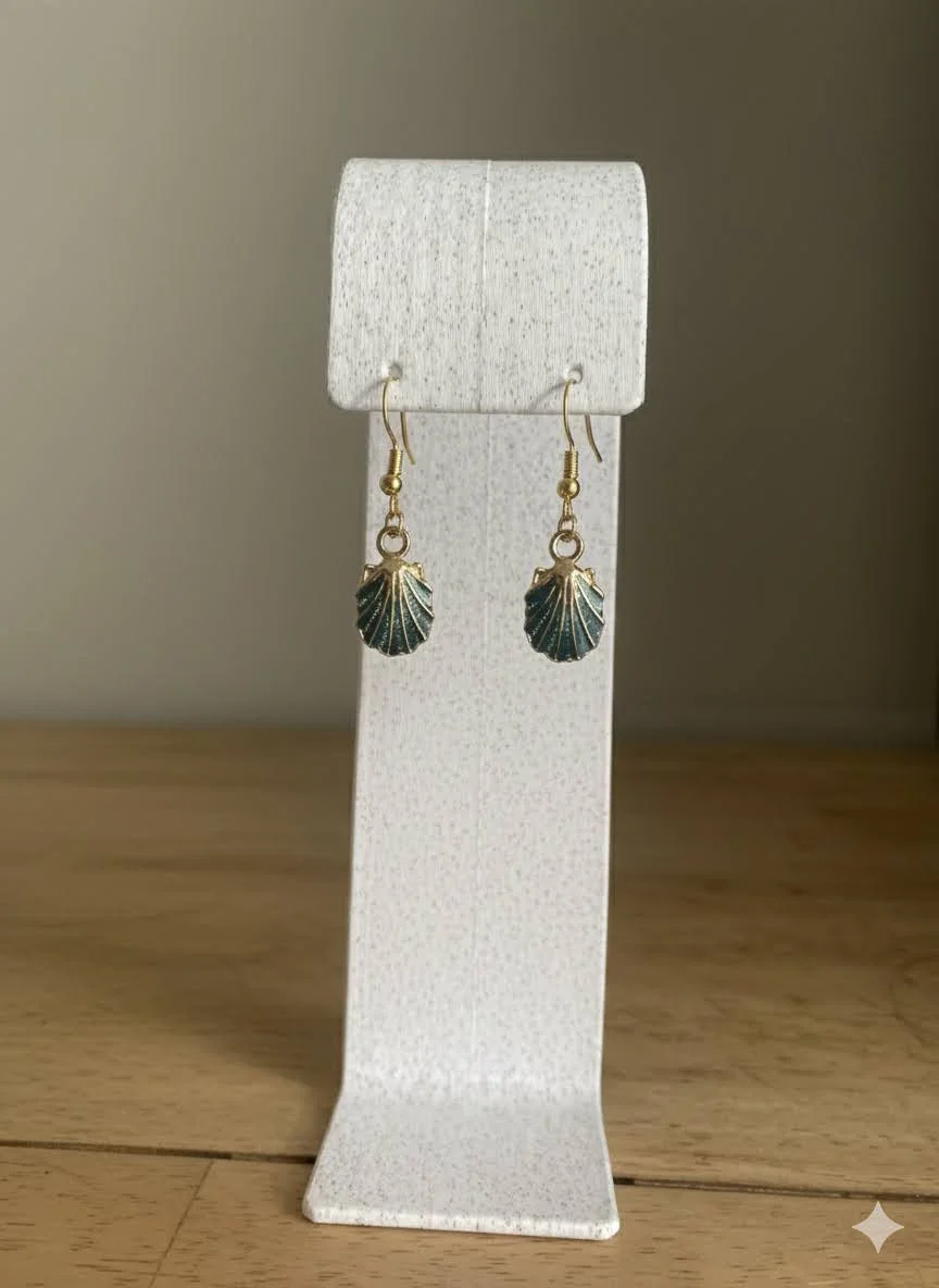 Blue Scallop Shell Drop Earring
