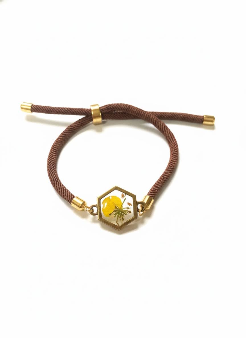 Yellow and White Floral Slider Cord Bracelet