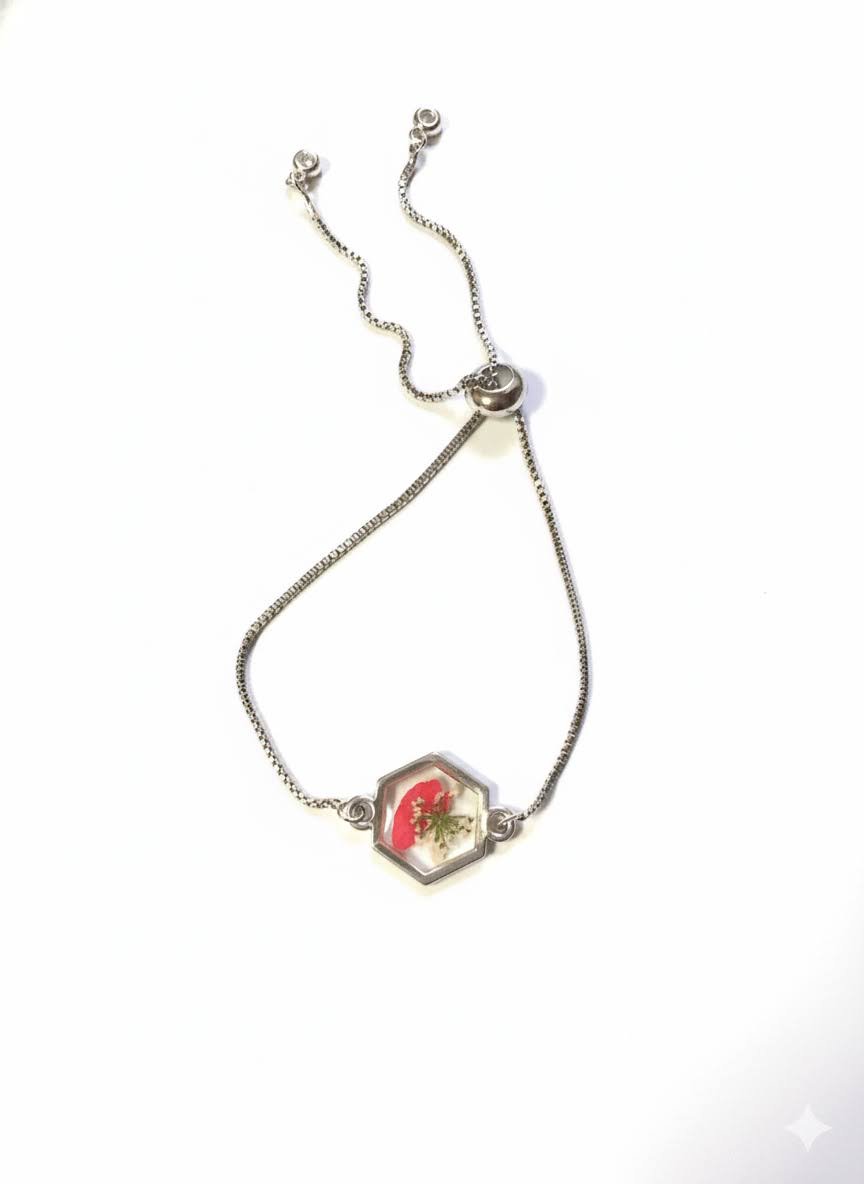 Pink and White Floral Slider Chain Bracelet