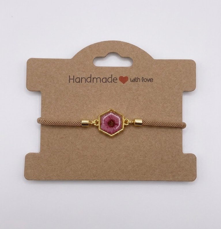 Pink Floral Slider Cord Bracelet