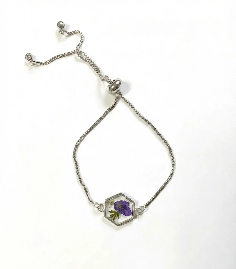Purple Floral Slider Chain Bracelet