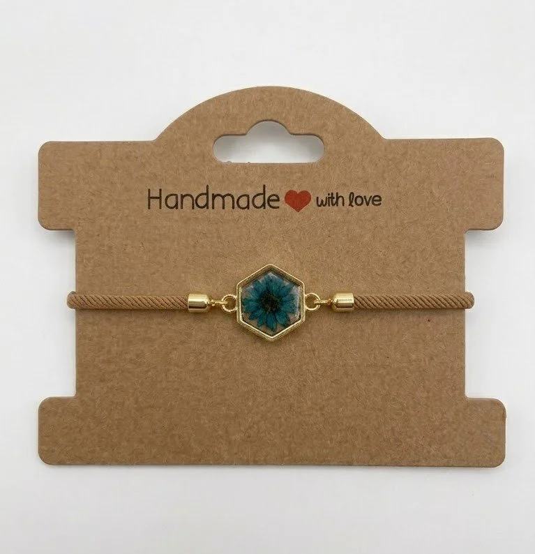 Teal Floral Slider Cord Bracelet