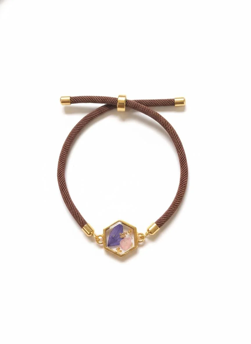 Purple and Pink Floral Slider Cord Bracelet