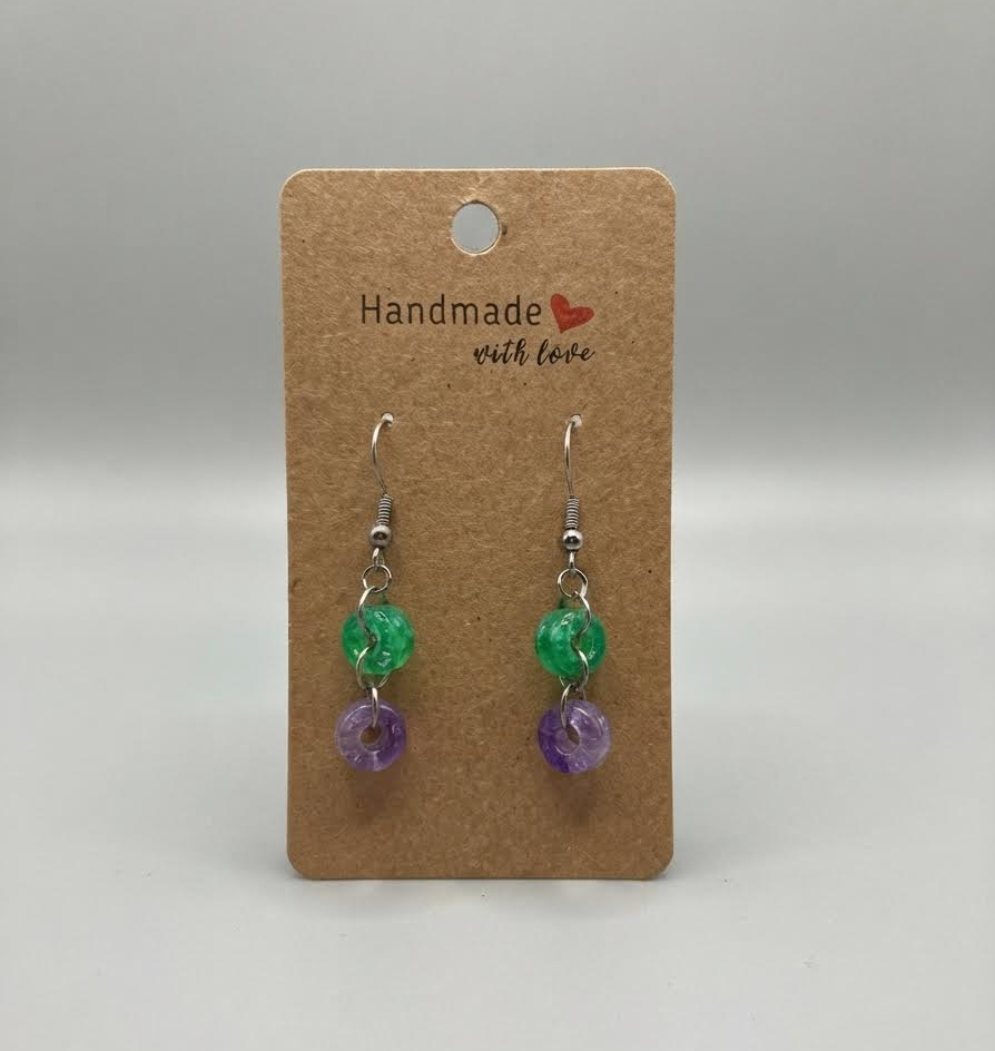 Purple & Green Glitter Drop Earring