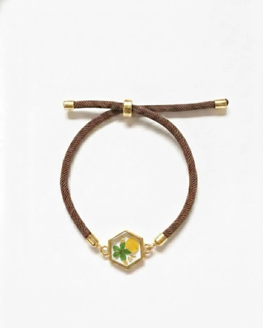 Green & Yellow Floral Slider Cord Bracelet