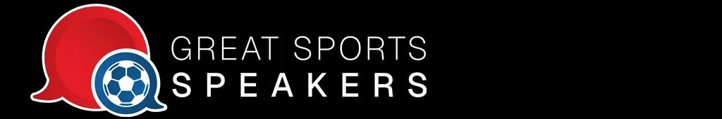 Jane Farnham Logo for Great Sports Speakers featuring a speech bubble with a soccer ball and blue quotation marks.