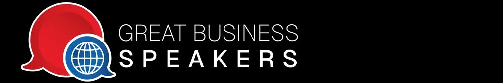 Jane Farnham Logo for Great Business Speakers with a speech bubble containing a globe and the text 'Great Business Speakers'.