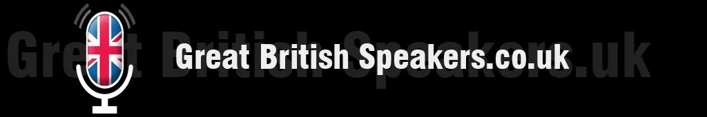 Jane Farnham Logo for Great British Speakers featuring a microphone with a UK flag pattern and text