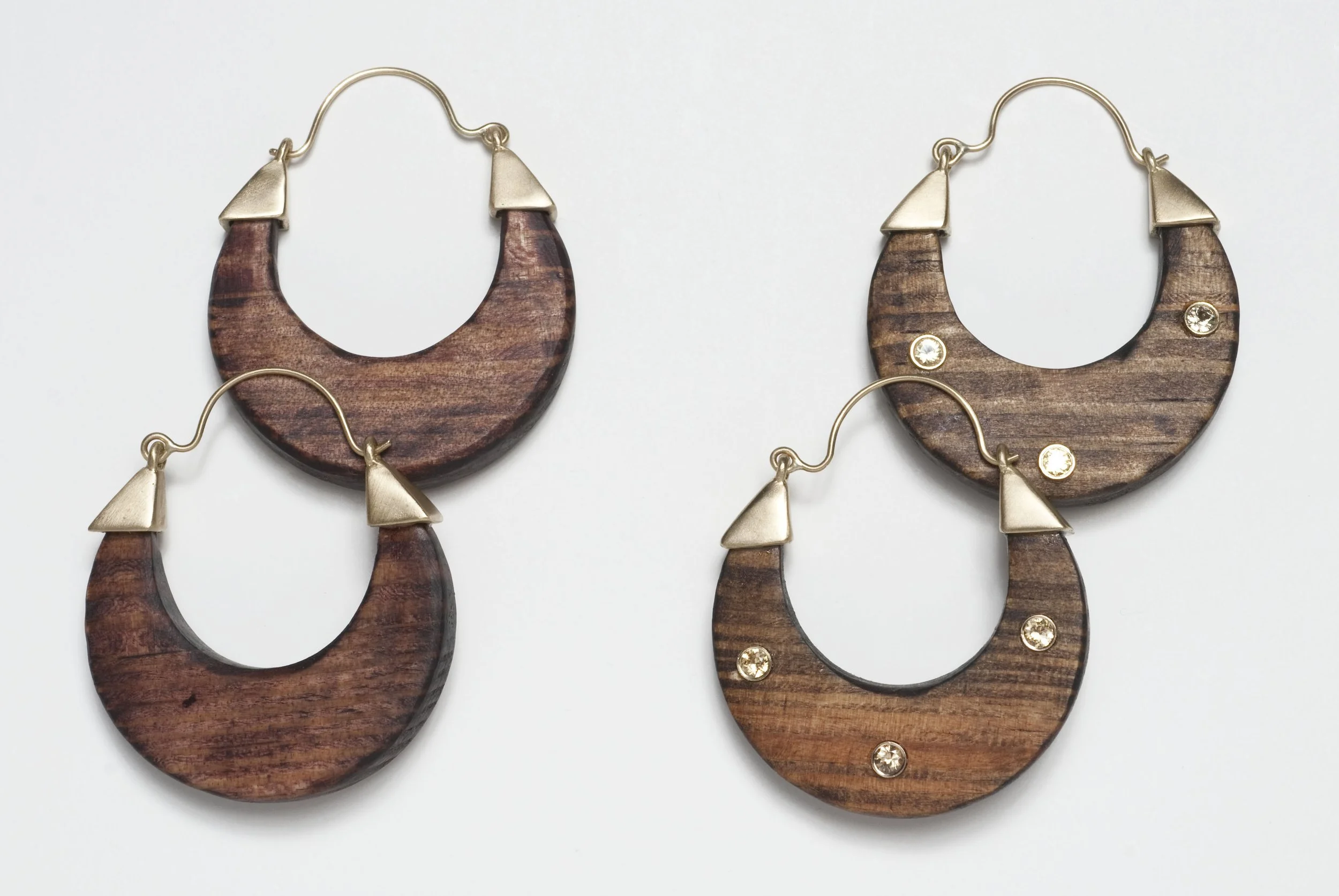  Jean Marie 
 Reclaimed heart pine earrings made in collaboration with CounterEvolution NYC shown with and without sapphires, RSE11